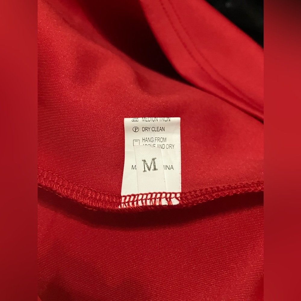 Gorgeous bright red dress with ribbon/ruffle detail on the collar, size Medium. - Picture 3 of 4